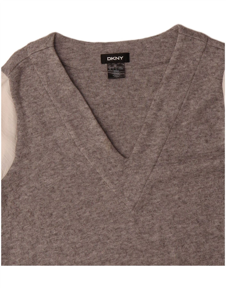 DKNY Womens Long Sleeve Jumper Dress UK 16 Large Grey Colourblock Rayon