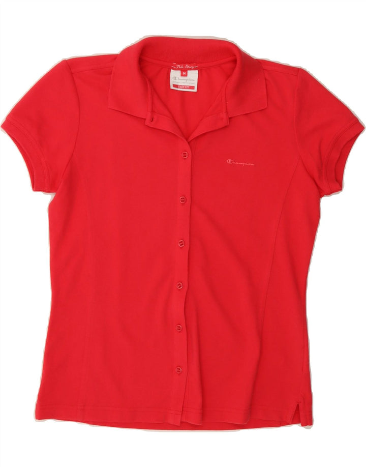 CHAMPION Womens Short Sleeve Shirt Blouse UK 12 Medium Red Cotton Vintage Champion and Second-Hand Champion from Messina Hembry 