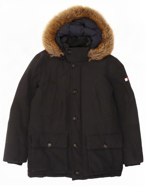 Męska ocieplana kurtka z kapturem Tommy Hilfiger UK 40, duża, czarna bawełna