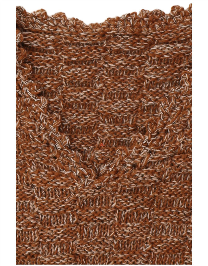 Sweter damski VINTAGE z dekoltem w kształcie litery V, UK 16, duży, brązowy, nakrapiany