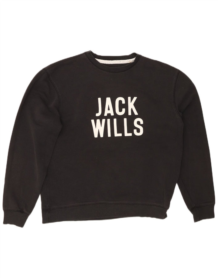 JACK WILLS Męski sweter z grafiką, średniej wielkości, czarny, bawełniany