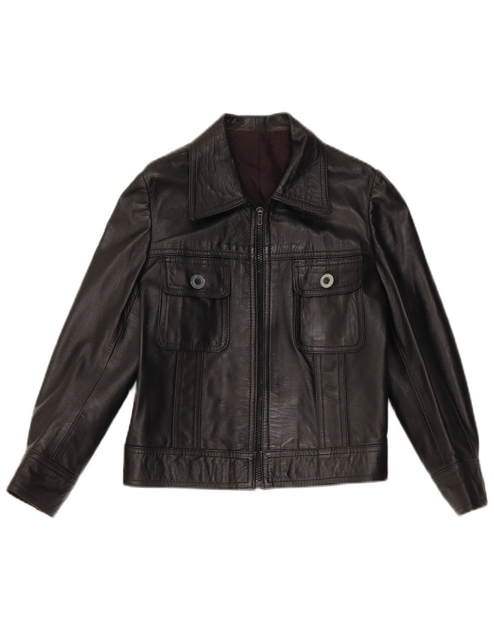 Vintage damska kurtka skórzana typu Crop UK 10, mała czarna skóra