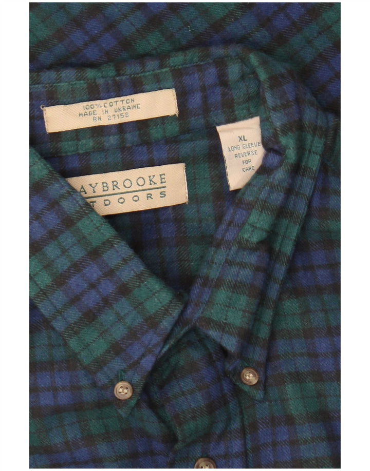 Vintage męska koszula flanelowa XL, bawełniana w zieloną kratkę