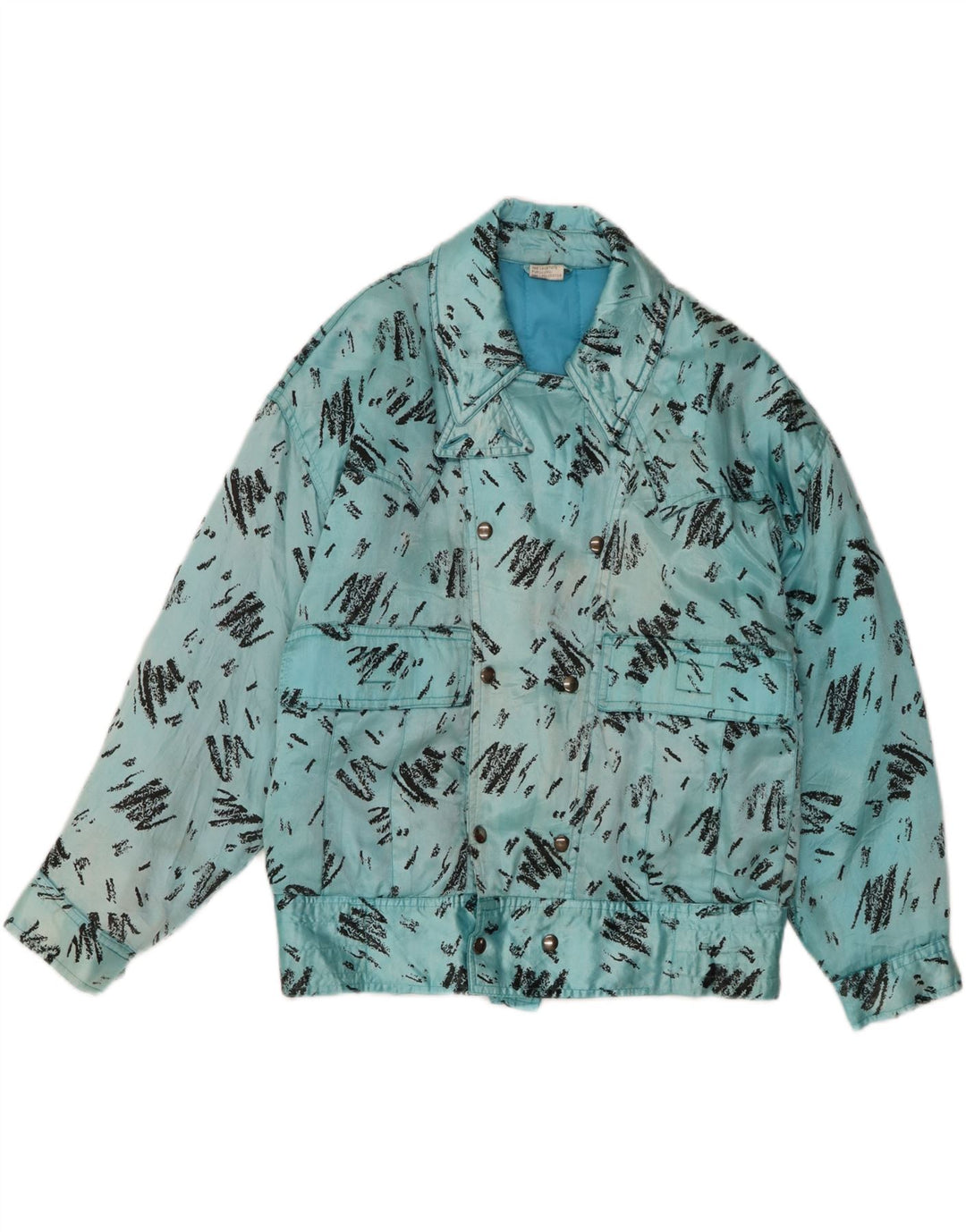 Vintage męska kurtka wiatrówka w abstrakcyjny wzór UK 36 Small Blue