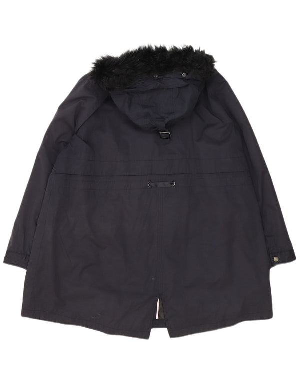 Damska kurtka parka z kapturem, oversize Monsoon, UK 18 XL, granatowa, poliester