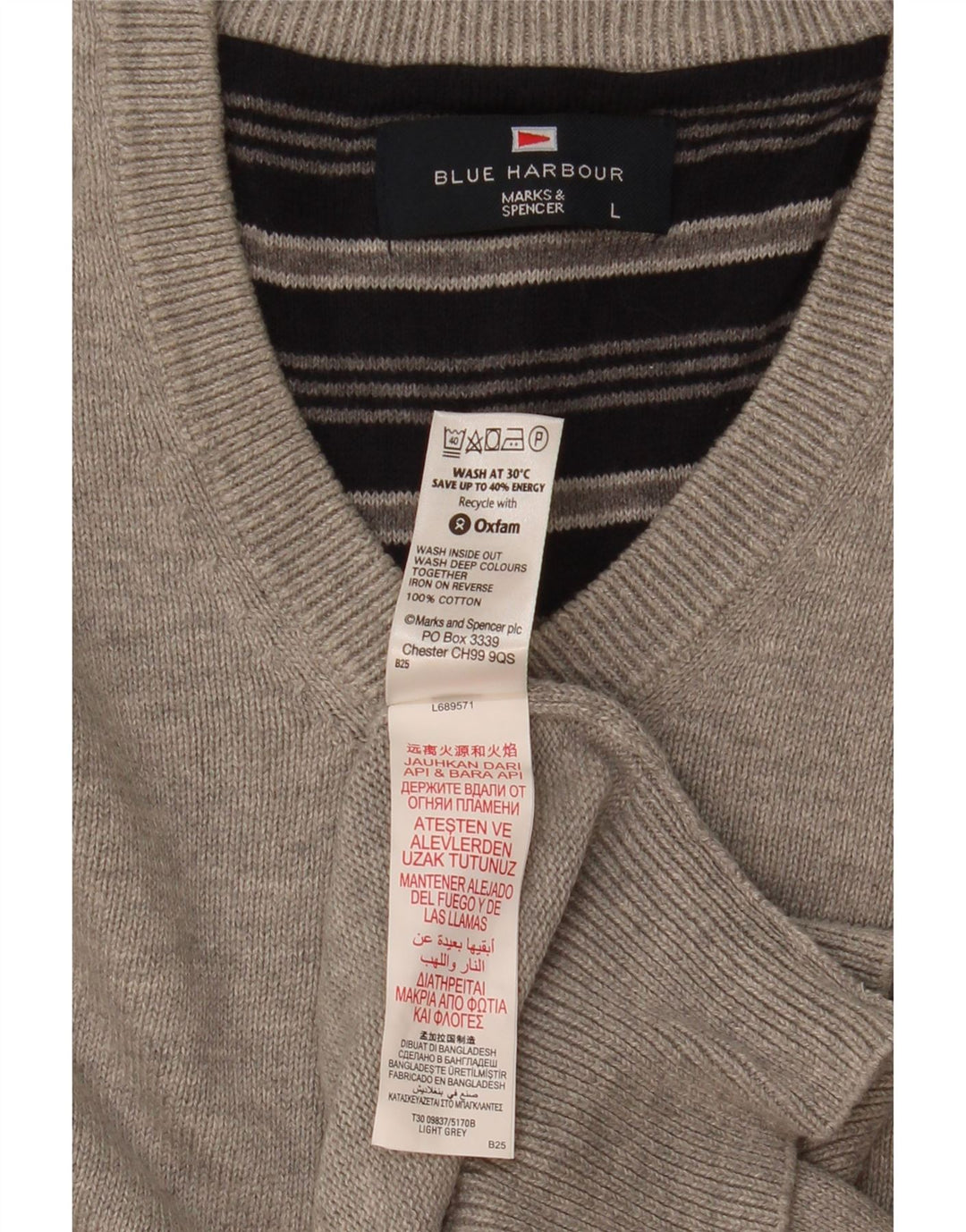 Marks & Spencer Męski podkoszulek w kolorze niebieskim z kamizelką Harbour, duży, szary, z bawełny w plamki