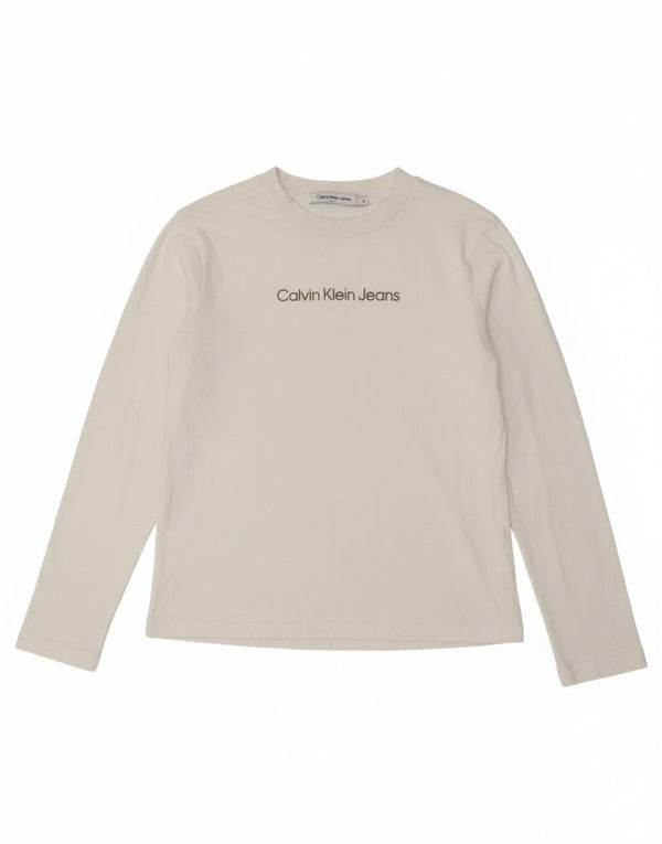 Calvin Klein Jeans Damski krótki top graficzny z długim rękawem, UK 6 XS, biała bawełna