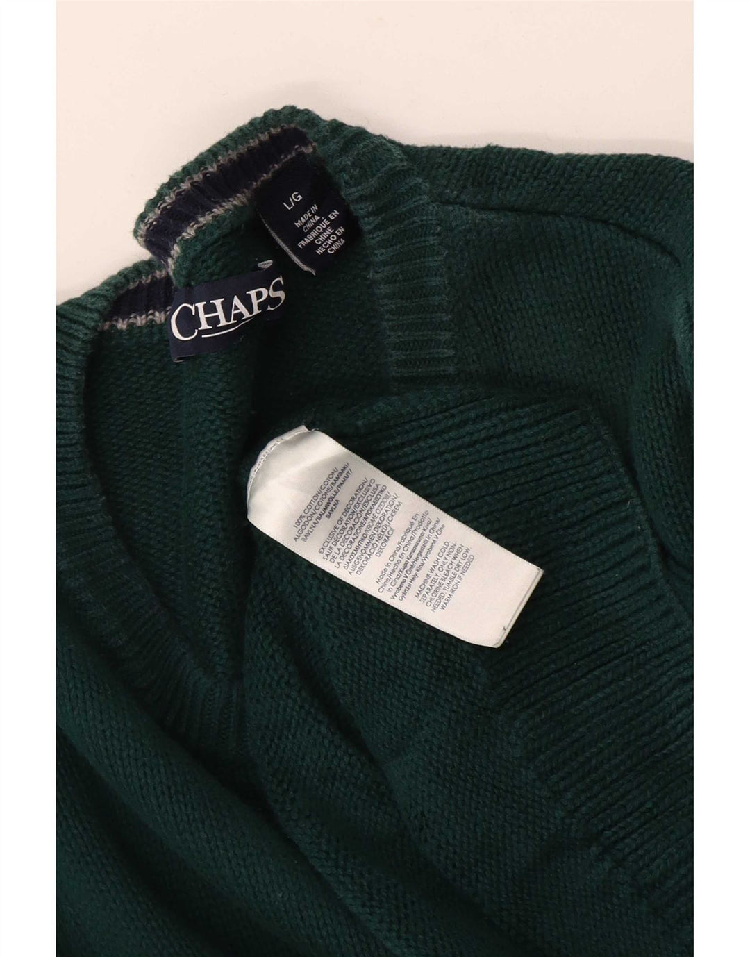 Męski sweter Chaps o regularnym kroju z okrągłym dekoltem, duży, zielony, bawełniany