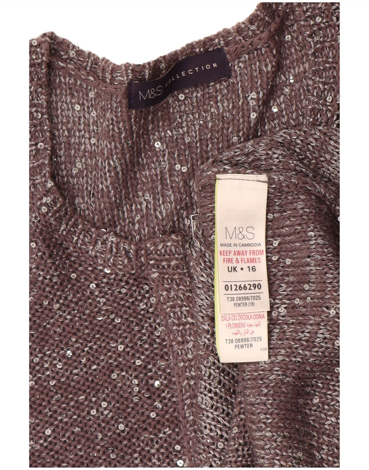 Marks & Spencer Damski sweter rozpinany UK 16, duży, szary, nakrapiany poliester