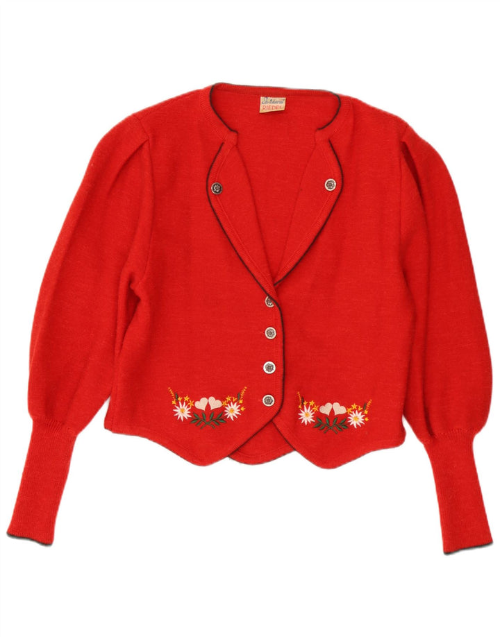 Sweter damski w stylu vintage, EU 42, duży, czerwony, wełniany w kwiaty