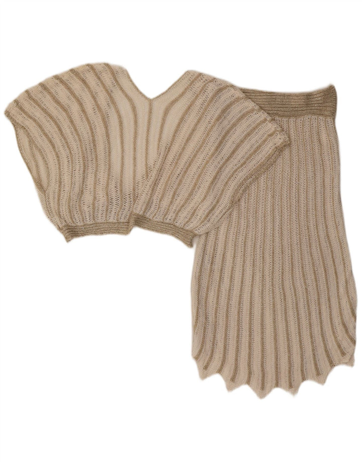 Vintage damski zestaw 2-częściowych spódnic UK 8 Small W26 Beżowy akryl w paski