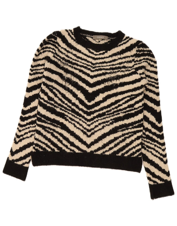 Damski sweter Oasis z dekoltem w łódkę, UK 6 XS, czarny z nadrukiem zwierzęcym