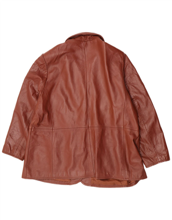 Klasyczna damska marynarka skórzana zapinana na 3 guziki UK 26 5XL Brązowa skóra