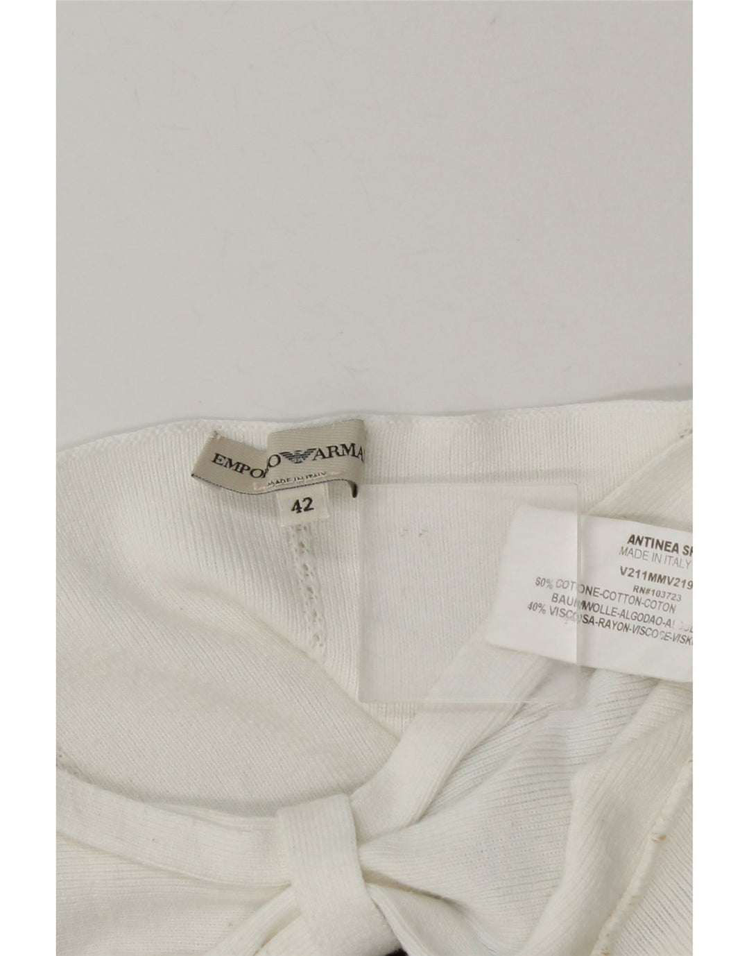 Damski top z odkrytymi ramionami Emporio Armani IT 42 w średnie białe paski