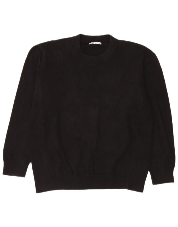 Męski sweter z okrągłym dekoltem Zara, średniej wielkości, czarny, bawełniany