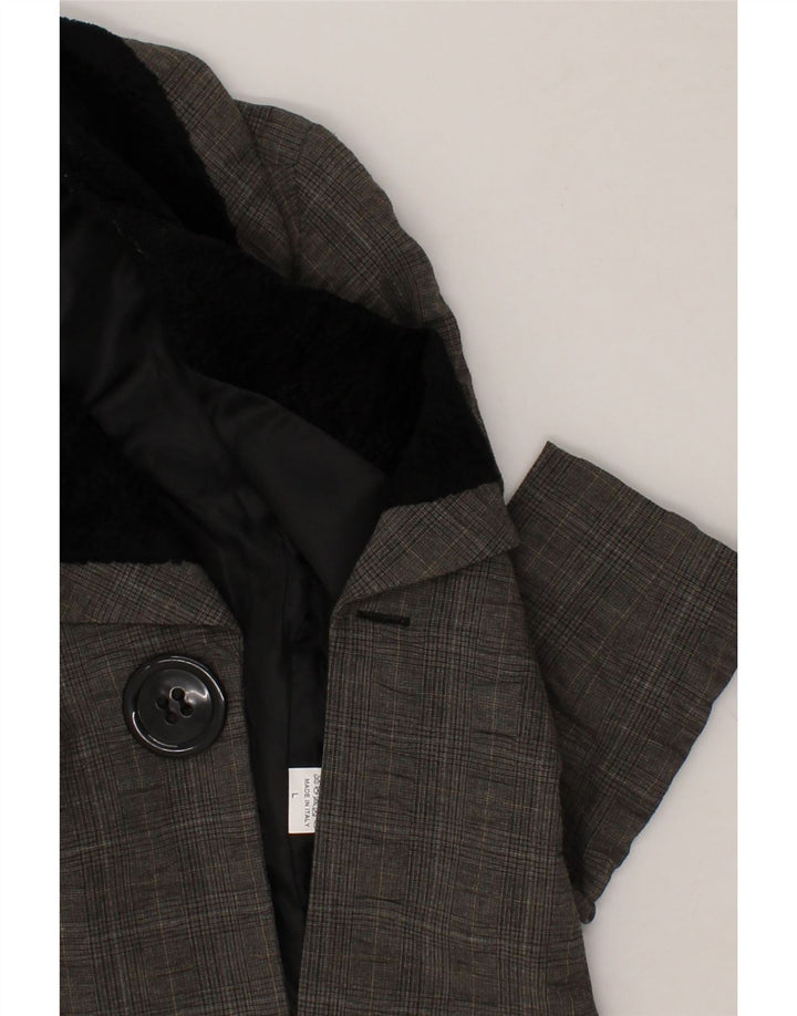 VINTAGE Womens 1 Button Blazer Jacket UK 14 Large Grey Check Cotton Vintage Vintage and Second-Hand Vintage from Messina Hembry 