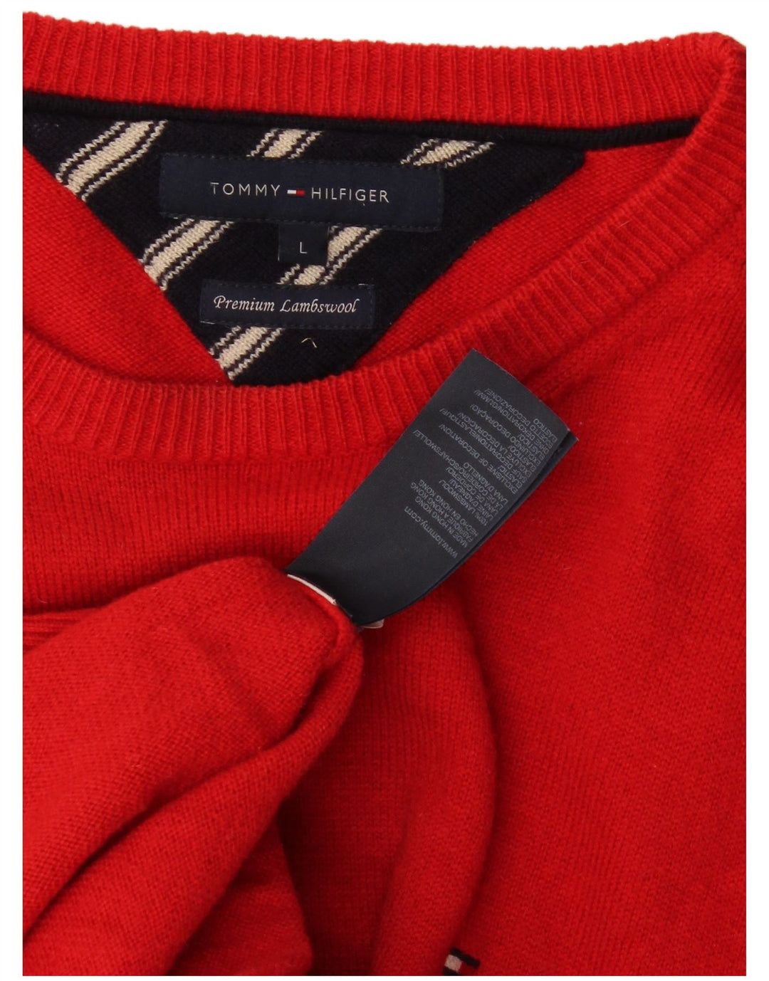 Męski sweter Tommy Hilfiger z dekoltem w łódkę, duży, czerwony, z owczej wełny