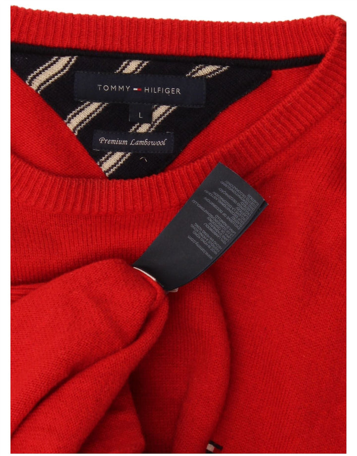 Męski sweter Tommy Hilfiger z dekoltem w łódkę, duży, czerwony, z owczej wełny
