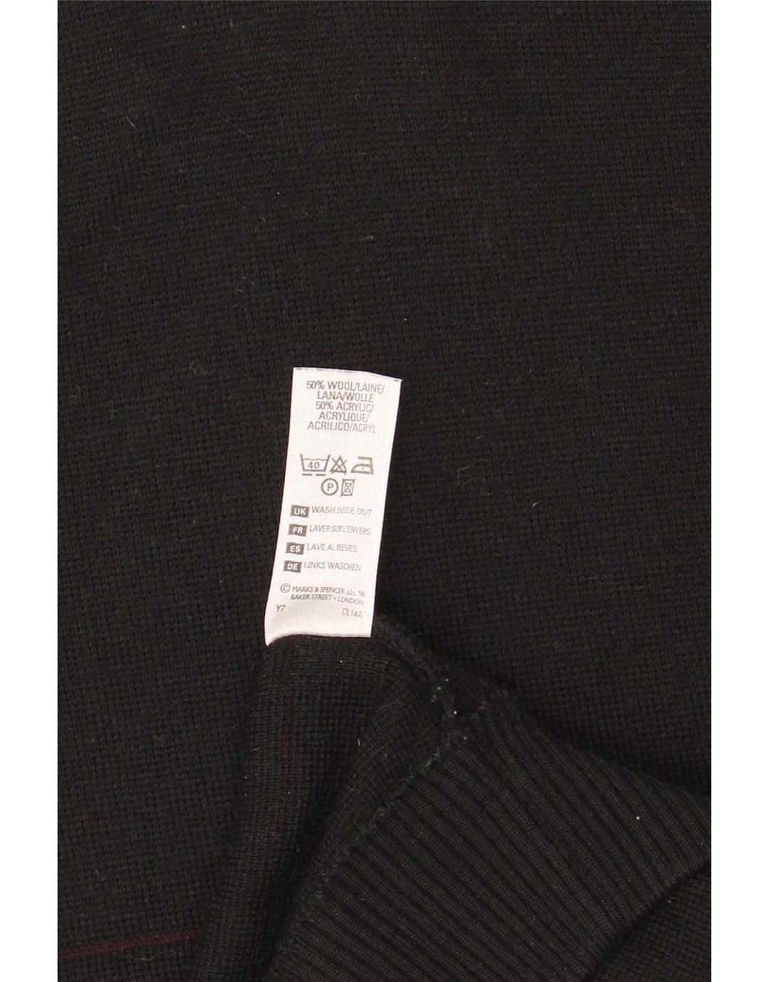 Marks & Spencer Męski sweter z dekoltem w kształcie litery V, duży, wełniany w czarne paski