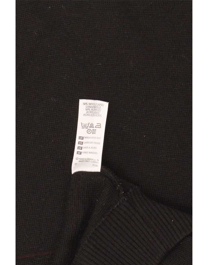 Marks & Spencer Męski sweter z dekoltem w kształcie litery V, duży, wełniany w czarne paski