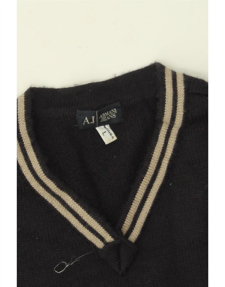 Armani Jeans Męski sweter z dekoltem w kształcie litery V, duży, granatowy, wełniany