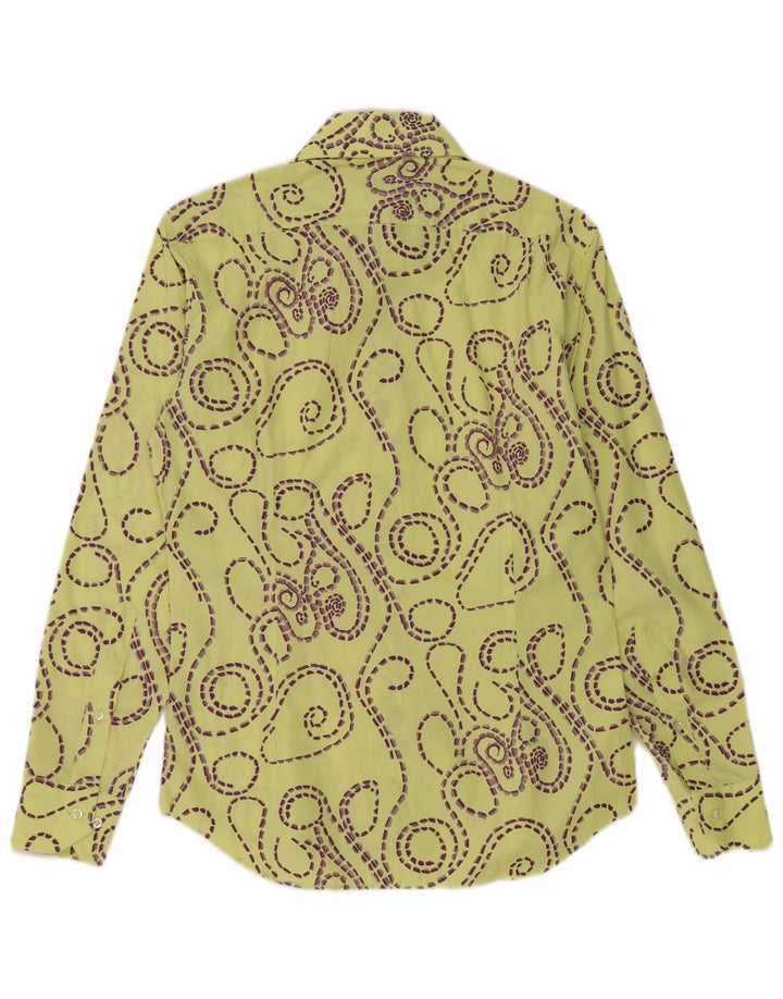 Koszula męska w stylu vintage, abstrakcyjny wzór, slim fit, rozmiar 39 15 1/2, średni żółty