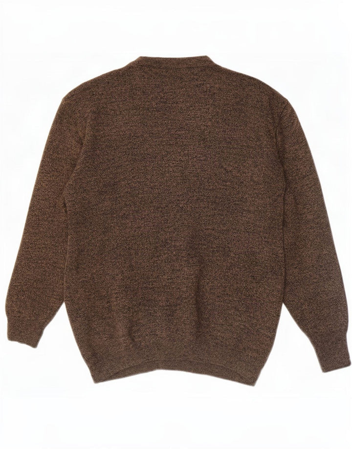 Sweter męski w stylu vintage, duży, brązowy, geometryczny, wełniany
