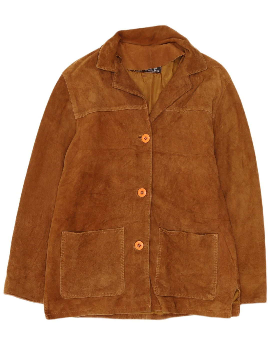 Vintage damska marynarka oversize zapinana na 3 guziki, zamszowa UK 10, mała brązowa