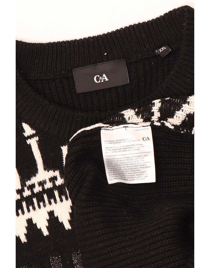 Męski sweter C & A z okrągłym dekoltem 2XL, czarny patchworkowy akryl