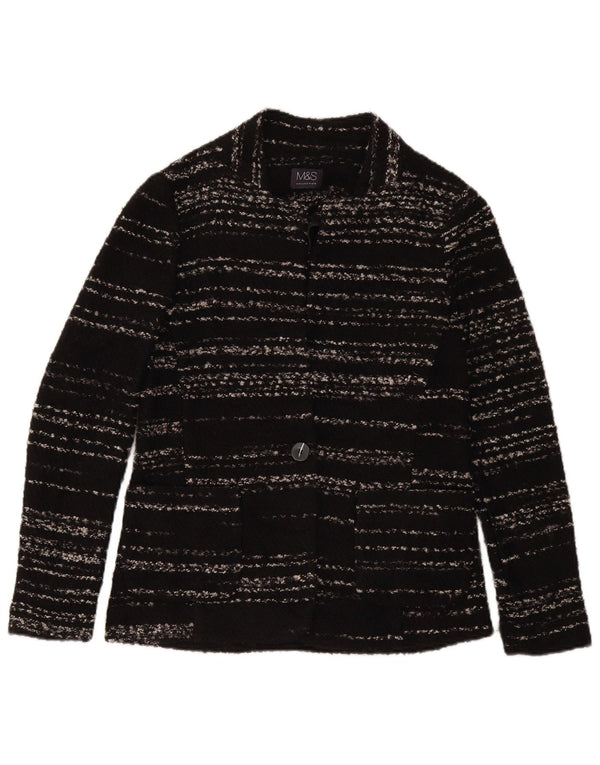 Marks & Spencer Damski sweter rozpinany UK 8, małe, czarne paski, akryl