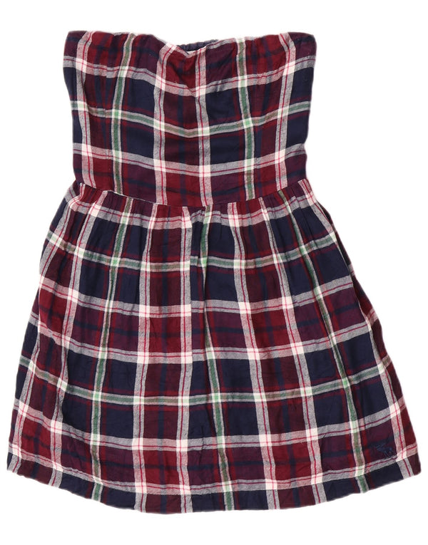 Damska sukienka mini bez ramiączek Abercrombie & Fitch UK 14 w dużą bordową kratkę