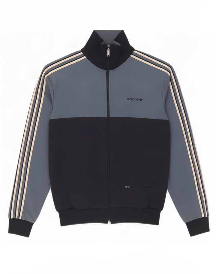 Adidas Męska bluza dresowa, mała, granatowa, z blokami kolorów, bawełniana