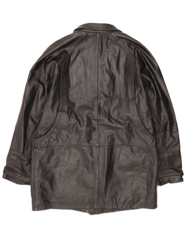 Vintage męski płaszcz skórzany UK 42 XL czarna skóra