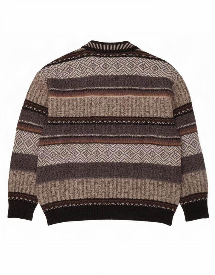 Męski sweter Jockey z dekoltem w szpic, duży, szary, wełniany w paski