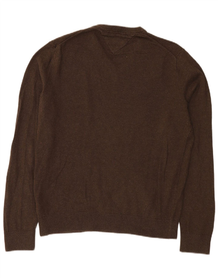 Męski sweter Tommy Hilfiger z dekoltem w kształcie litery V, średniobrązowy, bawełniany