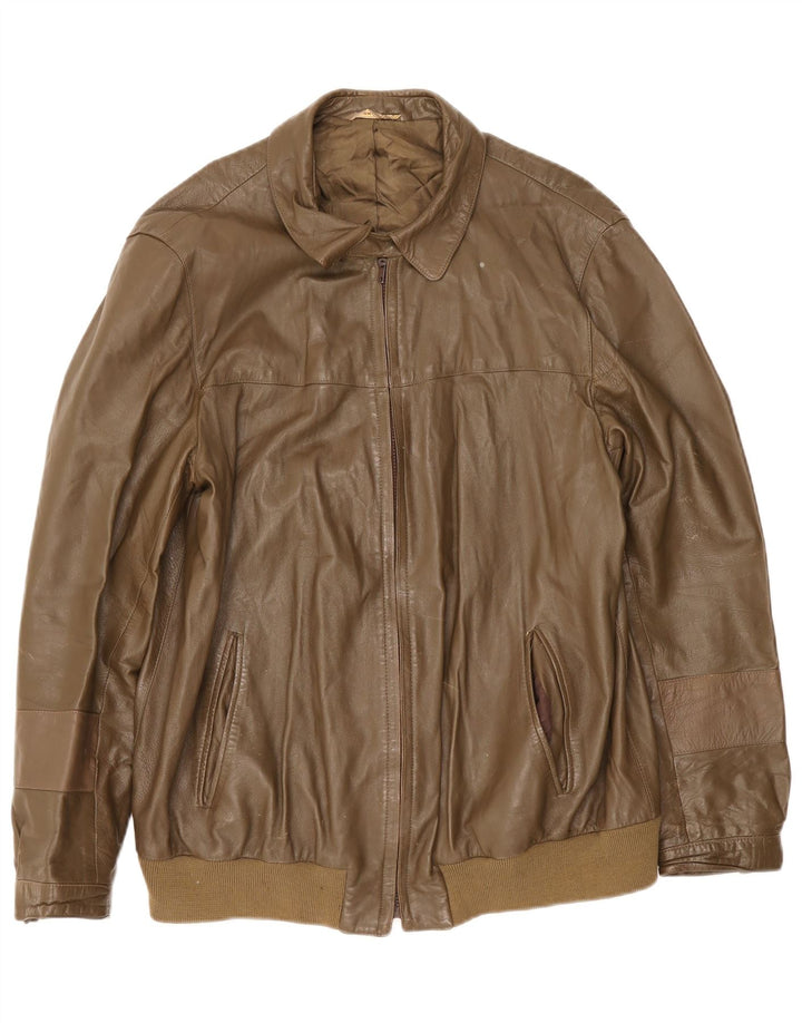 Vintage męska kurtka skórzana UK 38, średnia skóra khaki