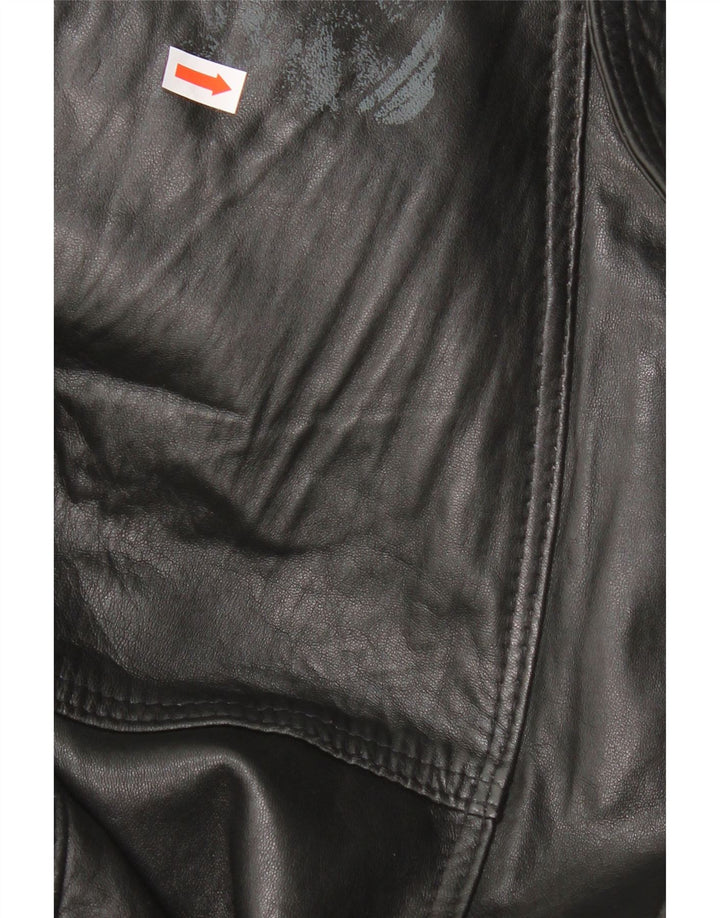 VINTAGE Mens Leather Coat UK 42 XL Black Leather