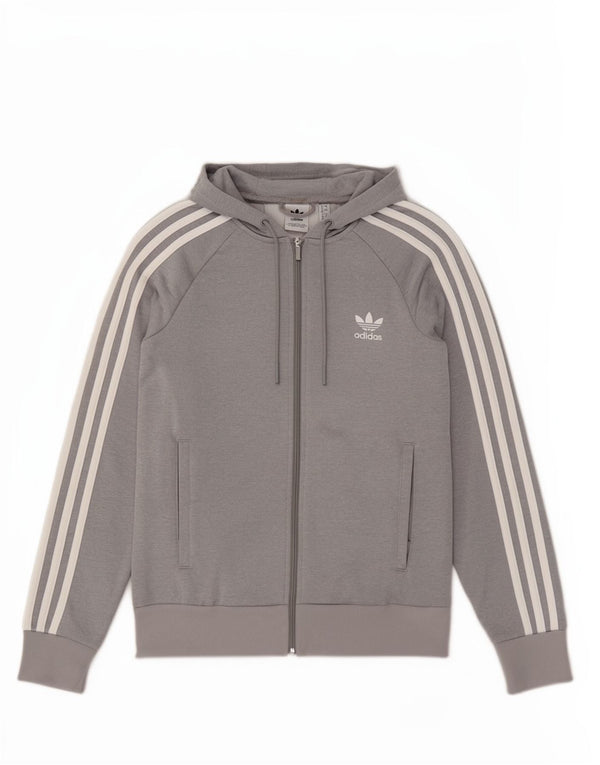 Damski sweter z kapturem i zamkiem błyskawicznym Adidas UK 12, średni szary poliester sportowy