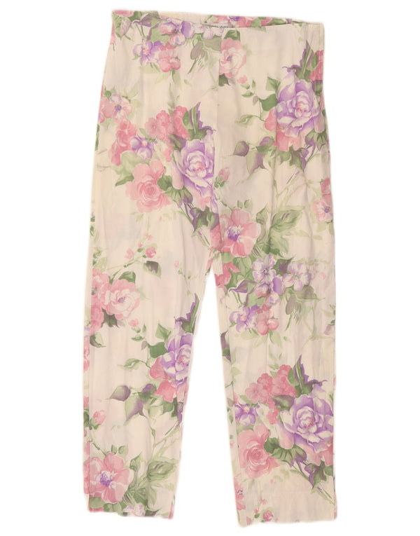 Spodnie damskie w stylu vintage IT 44 Medium W28 L25 Biała bawełna w kwiaty