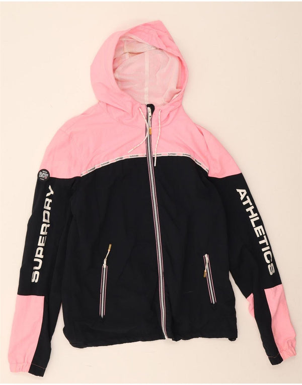 Damska kurtka przeciwdeszczowa z kapturem Superdry, UK 18 XL, czarny nylon w bloki kolorów