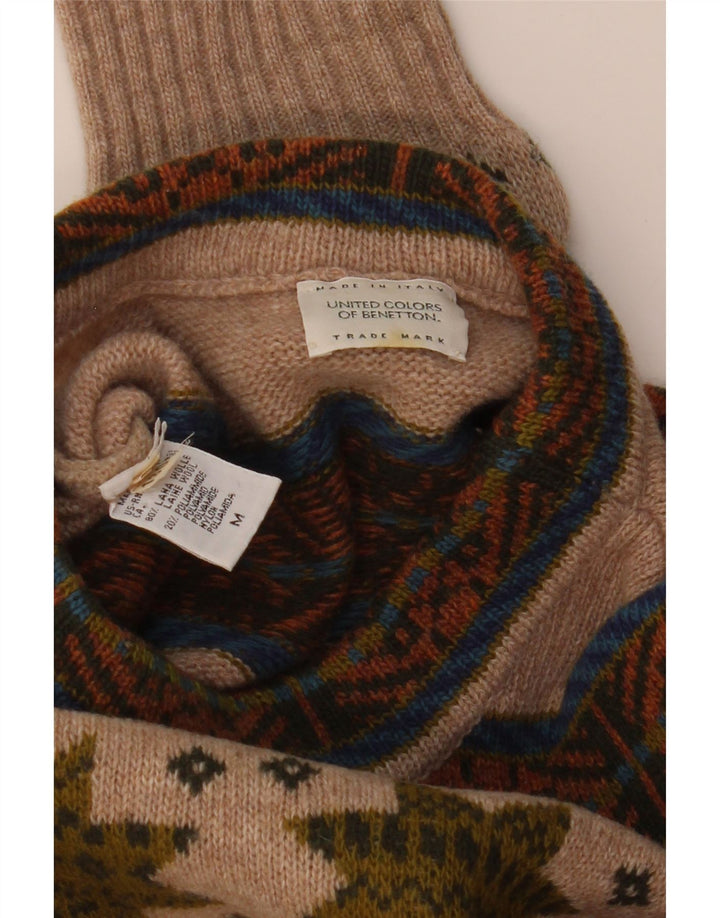 Męski sweter z okrągłym dekoltem Benetton, średni beż, wełna Fair Isle