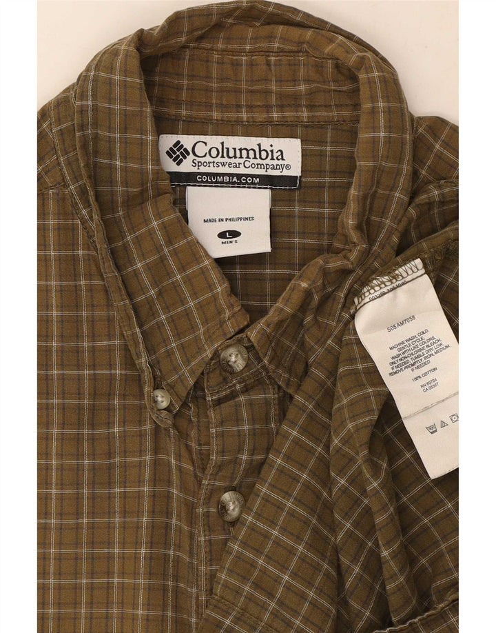 Męska koszula z krótkim rękawem Columbia, duża, bawełniana krata khaki
