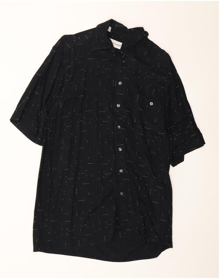 VINTAGE Mens Tall Short Sleeve Shirt Medium Black Vintage Vintage and Second-Hand Vintage from Messina Hembry 