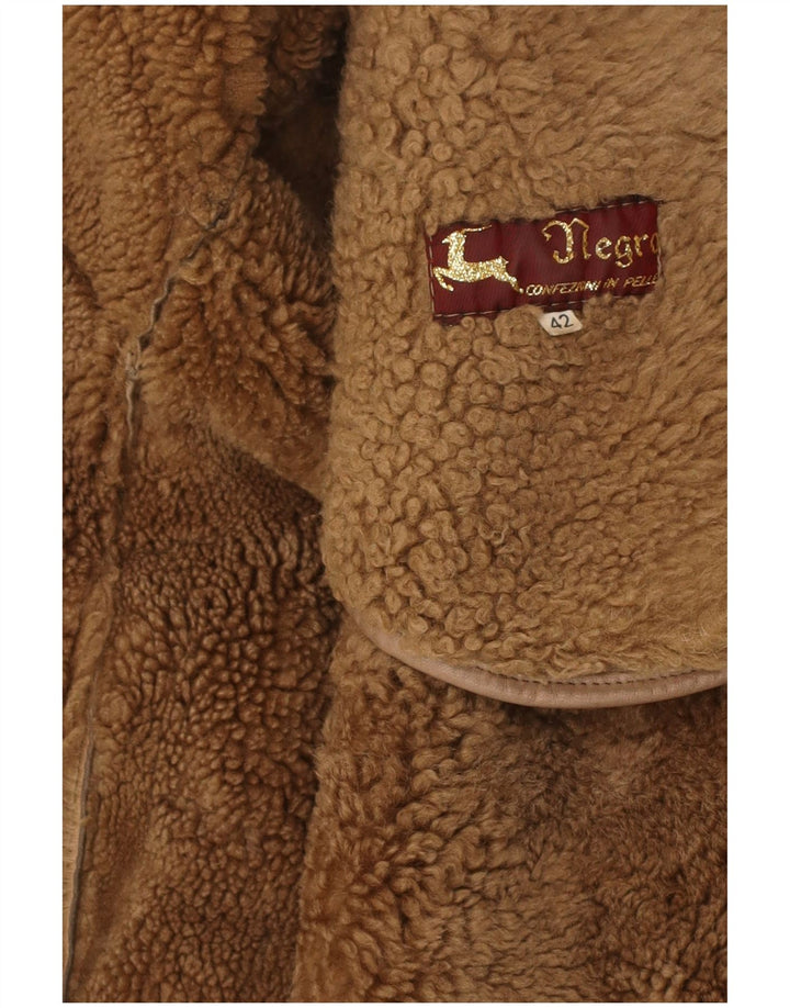 VINTAGE Womens Oversized Shearling Coat IT 42 Medium Brown Leather