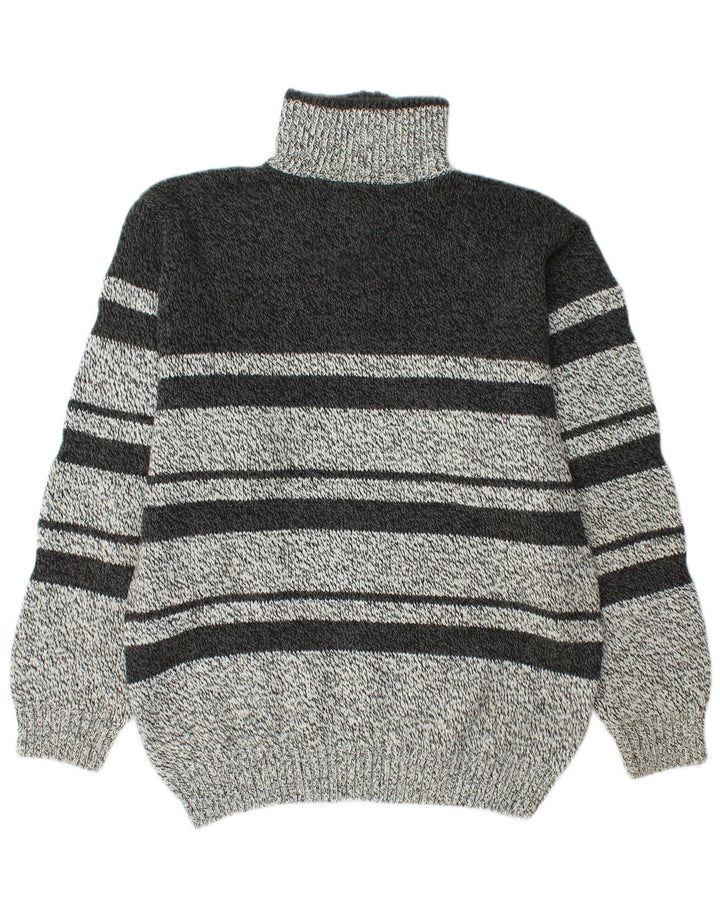 Vintage męski sweter z zamkiem błyskawicznym, średni szary akryl w paski