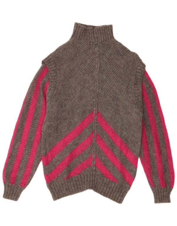 Vintage damski sweter z golfem IT 42 w średnie szare paski