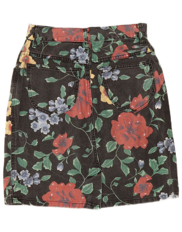 Damska spódnica dżinsowa w stylu vintage UK 12 Medium W28 Czarna bawełniana w kwiaty