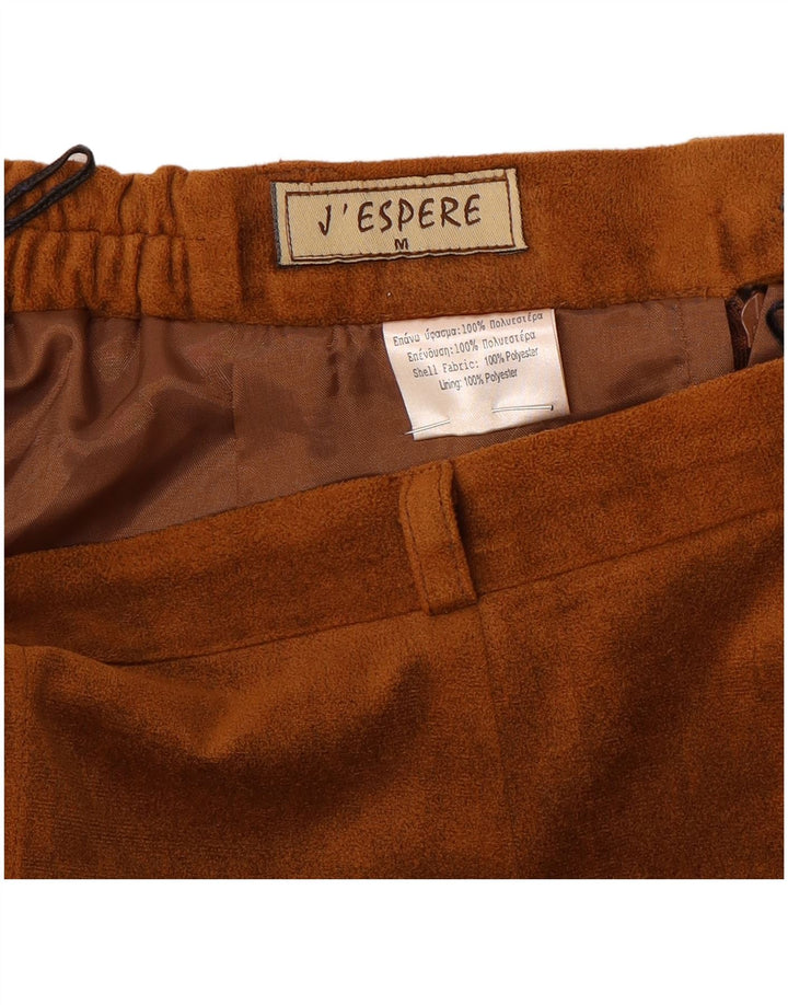 Vintage damska welurowa prosta spódnica, średnia W28, brązowy poliester