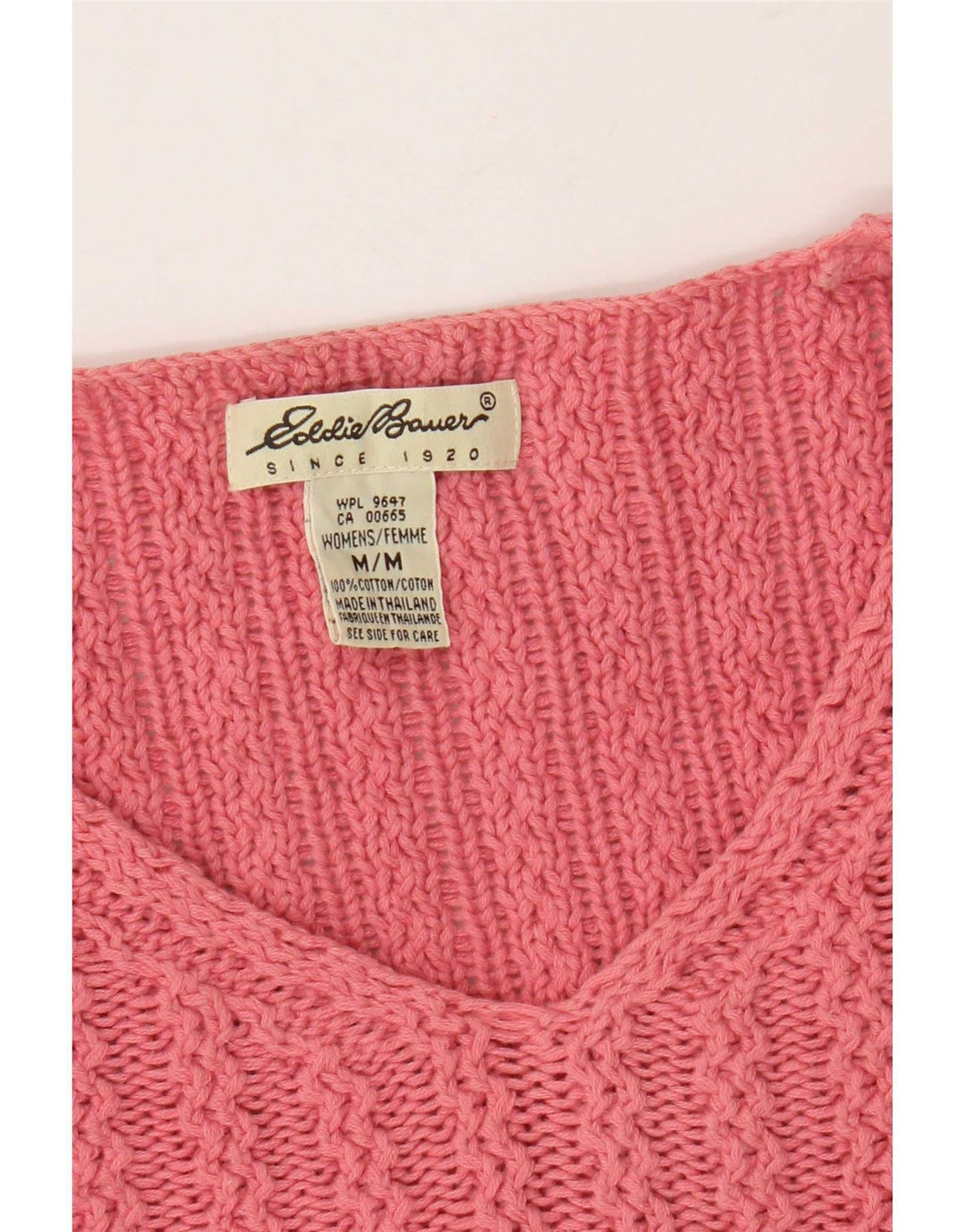 Damski sweter oversize Eddie Bauer z dekoltem w kształcie litery V, UK 14, średni różowy bawełniany