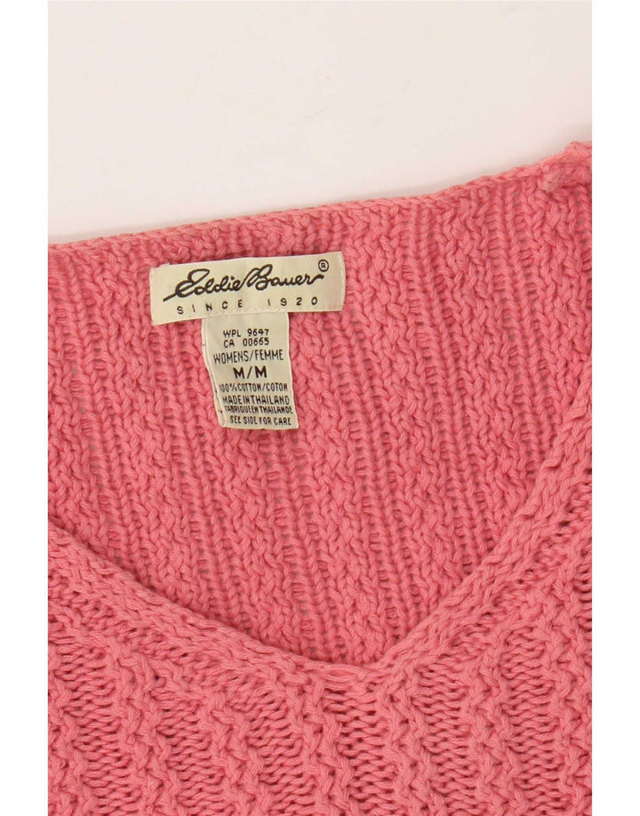 Damski sweter oversize Eddie Bauer z dekoltem w kształcie litery V, UK 14, średni różowy bawełniany